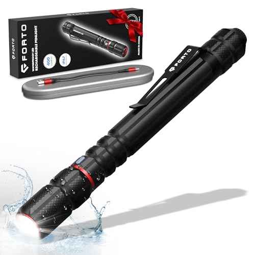 FORTO Rechargeable Pen Light Flashlight, 400 Lumens Small Pocket Flashlight with Clip, IP67 Waterproof, 2 Light Modes, 3-Color Battery Indicator, Type-C Charging, for Inspection,Emergency£¨1 Pack£©