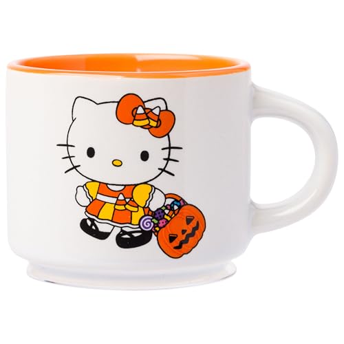 Silver Buffalo Sanrio Hello Kitty Halloween Themed 4 pack Ceramic Espresso Set with Storage Rack, 3 Ounces