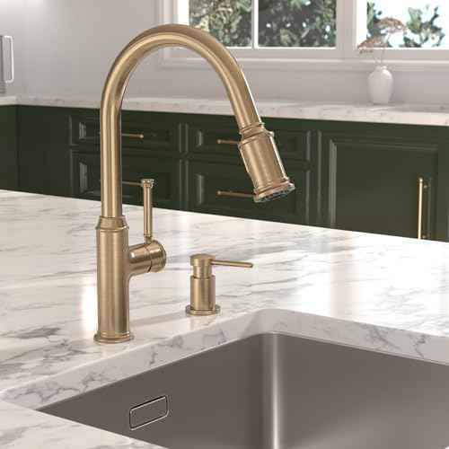 Lava Odoro Champagne Gold Soap Dispenser for Kitchen Sink, Modern Brass Built in Countertop Pump Dispenser with 18 Oz Refillable Bottle, Kitchen Soap Dispenser Spot-Free, Champagne Gold, KSD-21
