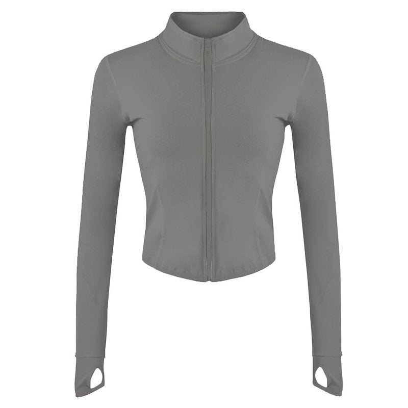 Lviefent Womens Lightweight Full Zip Running Track BBL Jacket Workout Slim Fit Yoga Sportwear with Thumb Holes (Grey, X-Small)
