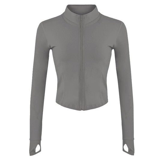 Lviefent Womens Lightweight Full Zip Running Track BBL Jacket Workout Slim Fit Yoga Sportwear with Thumb Holes (Grey, X-Small)