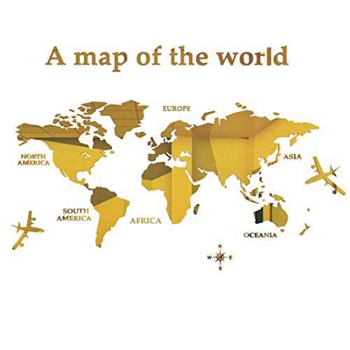 3D Wall Stickers - DIY World Map Wall Decal Sticker Murals Map Wall D?cor for Living Room Bedroom TV Background Home Decorations(Golden,S:80x40 cm)