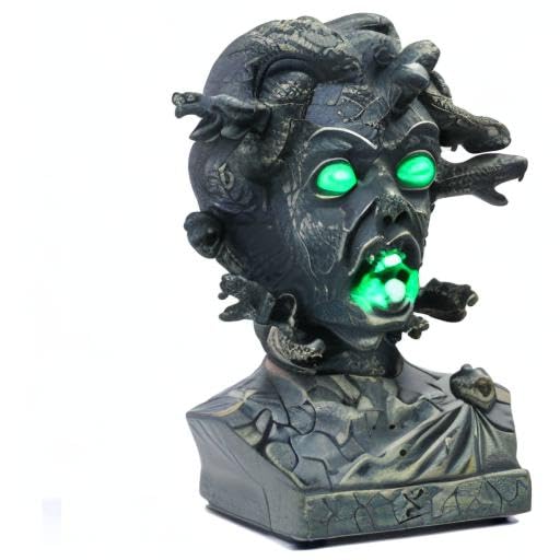 EVAPLUS 12 inch Electronic Animated Medusa Bust,Indoor/Outdoor Halloween Decoration,Creepy Tabletop Decor