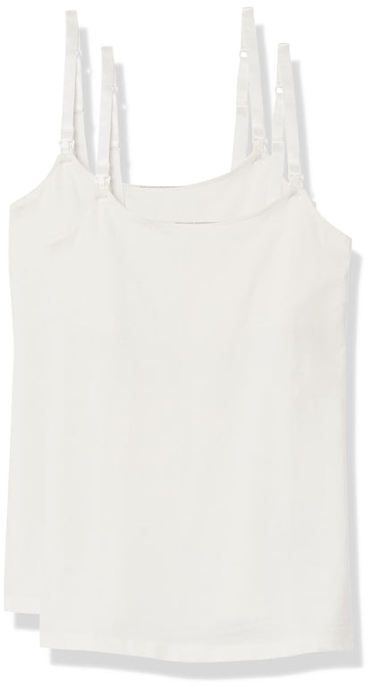 Amazon Essentials Women's Maternity Nursing Friendly Camisole with Adjustable Straps and Built-in Shelf Bra, Pack of 2, White, M