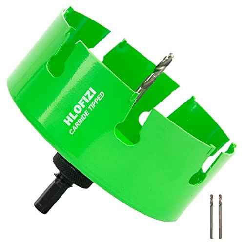 6-1/8 Inch Carbide Tipped Hole Saw for 6" Recessed Lights Multi-Material Hole Cutter with Arbor for Hard Wood, Drywall, Plaster Ceiling, Sheetrock, Plastic, Fiberglass, 5X Faster, Green
