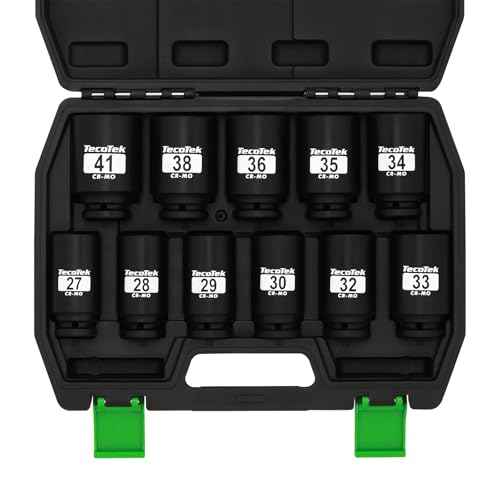 1/2" Drive Deep 6-Point Impact Socket Set, 11-Piece Deep Metric Spindle Axle Nut Impact Socket Set, Cr-Mo, 27mm - 41mm