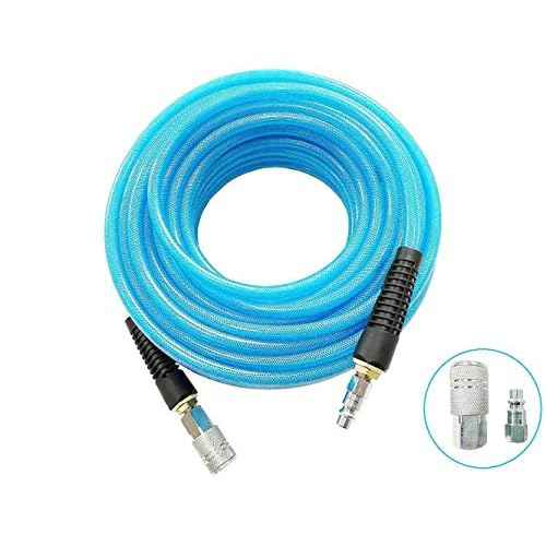 SANFU Polyurethane(PU) Reinforced 3/8¡±ID x 50ft Air Hose, Non-kinking with 3/8¡± Repaired Industrial Quick Coupler and Plug, Bend Restrictor, Transparent Blue(50¡¯)