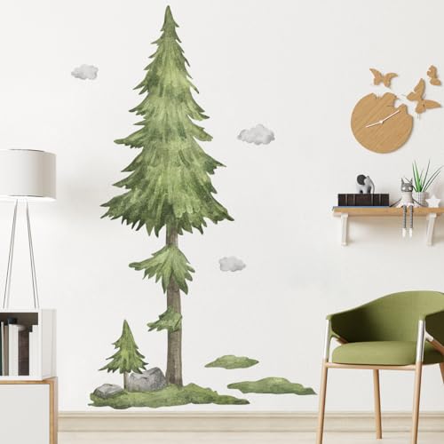 53x84inch Large Pine Tree Wall Decals 3D Watercolor Woodland Wall Stickers Peel and Stick Wall Art Decor Sticker for Kids Boys Girls Bedroom Playroom Classroom Nursery Living Room