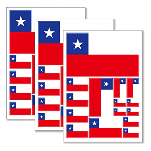 QQSD Chile Flag Sticker Chilean Decal in Multiple Sizes, 3 Pack, 11.7 x 8.3 Inches