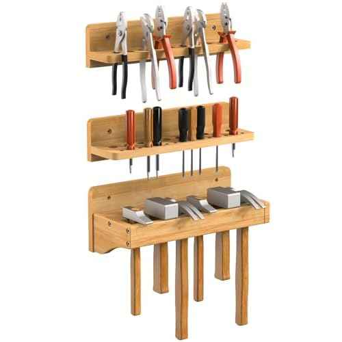 Wall Mounted Screwdriver Organizer, Hammer Rack and Pliers Holder, Set of 3 Wall Hanging Tools Storage Shelf for Workshop Garage
