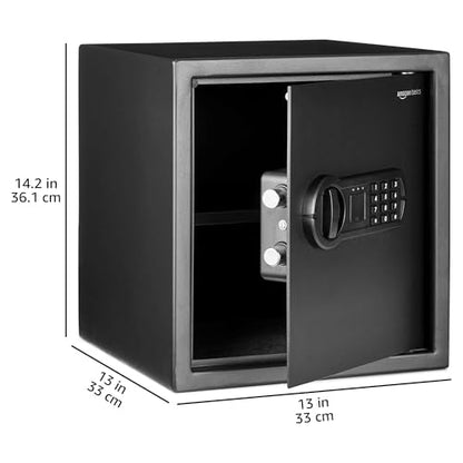 Amazon Basics Steel Home Security Electronic Safe with Programmable Keypad Lock for Documents, Jewelry, Valuables, 1.2 Cubic Feet, Black, 13"W x 13"D x 14.2"H
