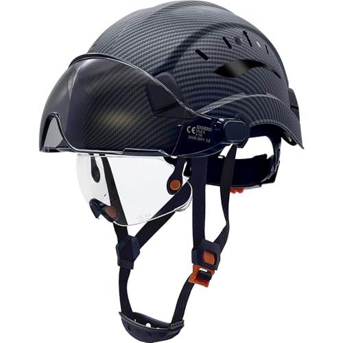 ANSI-Certified Industrial Safety Helmet Hard Hats with Retractable Clear and Tinted Visors Adjustable Ventilation 6-Point Suspension for Construction Industrial