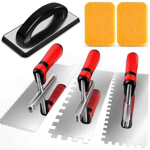 6Pcs Tile Tools Set, Tile Trowel Concrete Tool, Notched Trowel, Grout Trowel, Grout Float Sponge for Tiling Installation Grouting, Tile Mortar Trowel