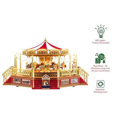Mr. Christmas Gold Label Animated and Musical Carousel, Christmas Decoration, LED Lights, Plays 50 Songs, 8 Inch, Red