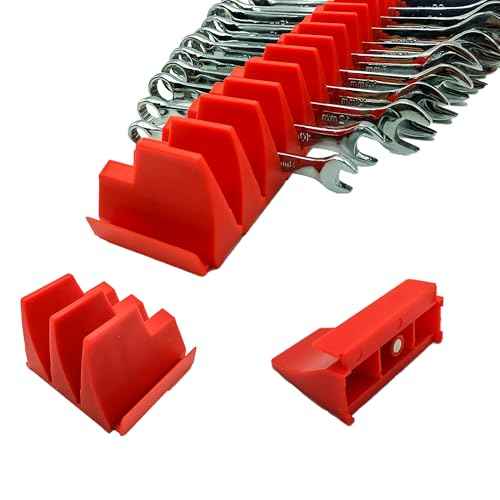 46PC Red Magnetic Wrench Organizers Set for Tool Storage - Modular Wrench Holders with Metric & SAE Labeled Slots, Extra Strength Magnet Base - Workshop & Home Toolbox Organization Gift