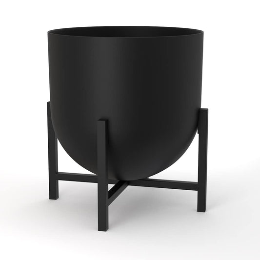 Olly & Rose Plant Pot with Plant Stand - Metal Plant Pots Indoor Planter 22cm Large Flower Pot (Black)
