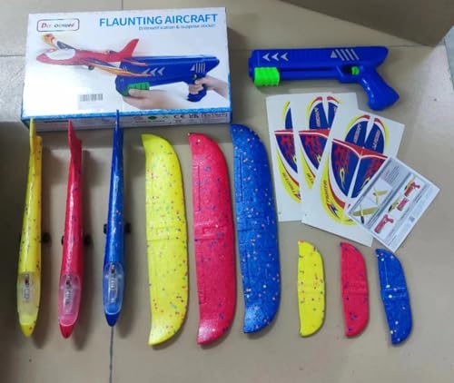 Doloowee 3 Pack Airplane Launcher Toys, 12.6 Inch LED Foam Glider Airplane Catapult, 2 Flight Modes, Outdoor Sports Flying Toys 4 5 6 7 8 9 10 11 12 Years Old Boys Girls Birthday Gifts (Blue)