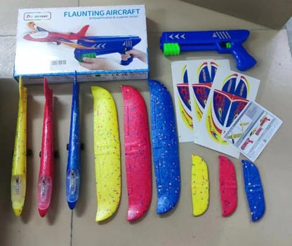 Doloowee 3 Pack Airplane Launcher Toys, 12.6 Inch LED Foam Glider Airplane Catapult, 2 Flight Modes, Outdoor Sports Flying Toys 4 5 6 7 8 9 10 11 12 Years Old Boys Girls Birthday Gifts (Blue)