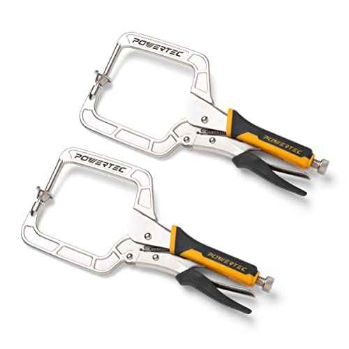 POWERTEC Pocket Hole Clamp, Quick Release 12¡± Right Angle Clamp for Pocket Hole Joinery, Vise Grip Clamps w/Ergonomic Grip & Swivel Pad, Clamps for Woodworking, DIY, Drawer Making - 2PCs (71744)