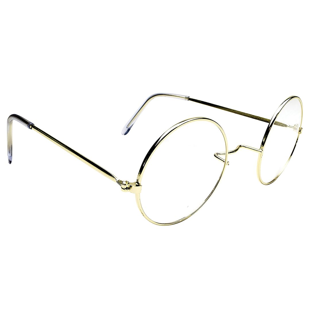 Kangaroo Gold Costume glasses - Round Fake Glasses For Men and Kids - Circular Glasses Spectacles - Metal Frame Plastic Lenses - Non Prescription - Nerd Halloween Cosplay Accessories and Apparel