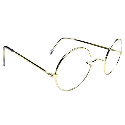 Kangaroo Gold Costume glasses - Round Fake Glasses For Men and Kids - Circular Glasses Spectacles - Metal Frame Plastic Lenses - Non Prescription - Nerd Halloween Cosplay Accessories and Apparel