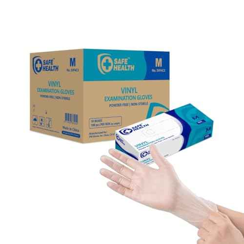 Safe Health Vinyl Exam Disposable Gloves, Free of Latex & Powder, Clear, 3.5 Mil, Medical Grade