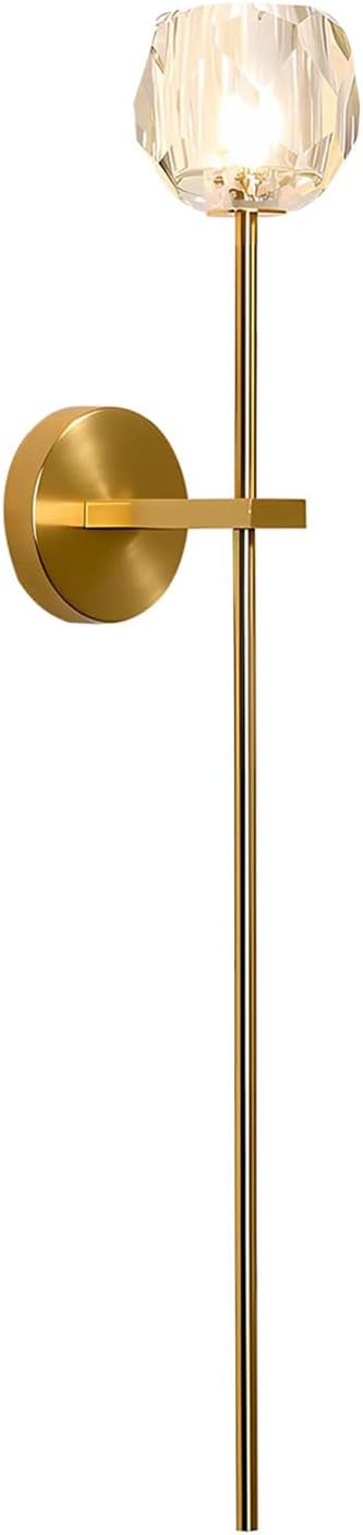 BOKT 1-Light Antique Brass Wall Sconce Lighting Fixture Modern Clear Crystal Ball Wall Sconce Lamp Brushed Gold Long Metal Wall Light Hardwired Bathroom Vanity Light Fixture