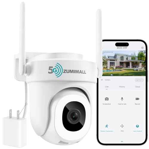 ZUMIMALL 3MP Security Camera Outdoor - 360¡Æ PTZ Auto Tracking | 24/7 Recording Wired Power, 2.4G/5G Wireless WiFi | Motion & Noise Detection, Color Night Vision, 2-Way Audio | Compatible with Alexa