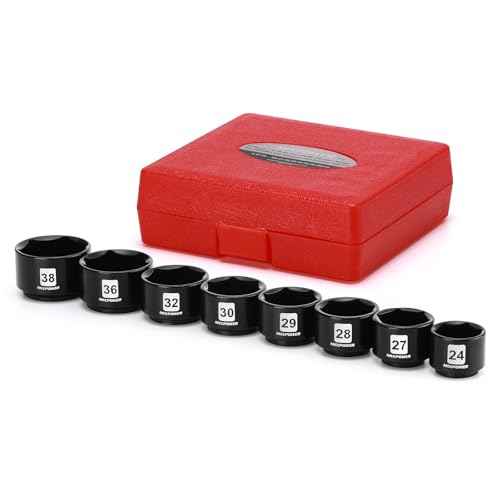 MIXPOWER 8 Pieces 3/8" Drive Low Profile Oil Filter Socket Set, 24mm, 27mm, 28mm, 29mm, 30mm, 32mm, 36mm, 38mm, Oil Filter Cap Remover and Installer Tool Set