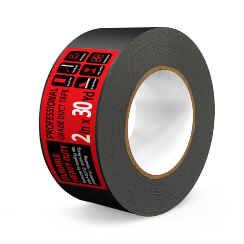 Black Duct Tape Heavy Duty - 2 Inch x 30 Yard, Strong Adhesive and No Residue, Waterproof Duct Tape Tearable for Indoor or Outdoor Seal and Patch Projects, Multi Purpose Repairs