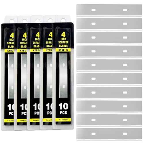 4" Scraper Razor Blades, 4 inch Scraper Blades Refills, 50 PCS(5 Box) Replacement Stainless Steel Blades to Remove Labels, Decals, Stickers, Wallpaper Adhesive Vinyls, etc.
