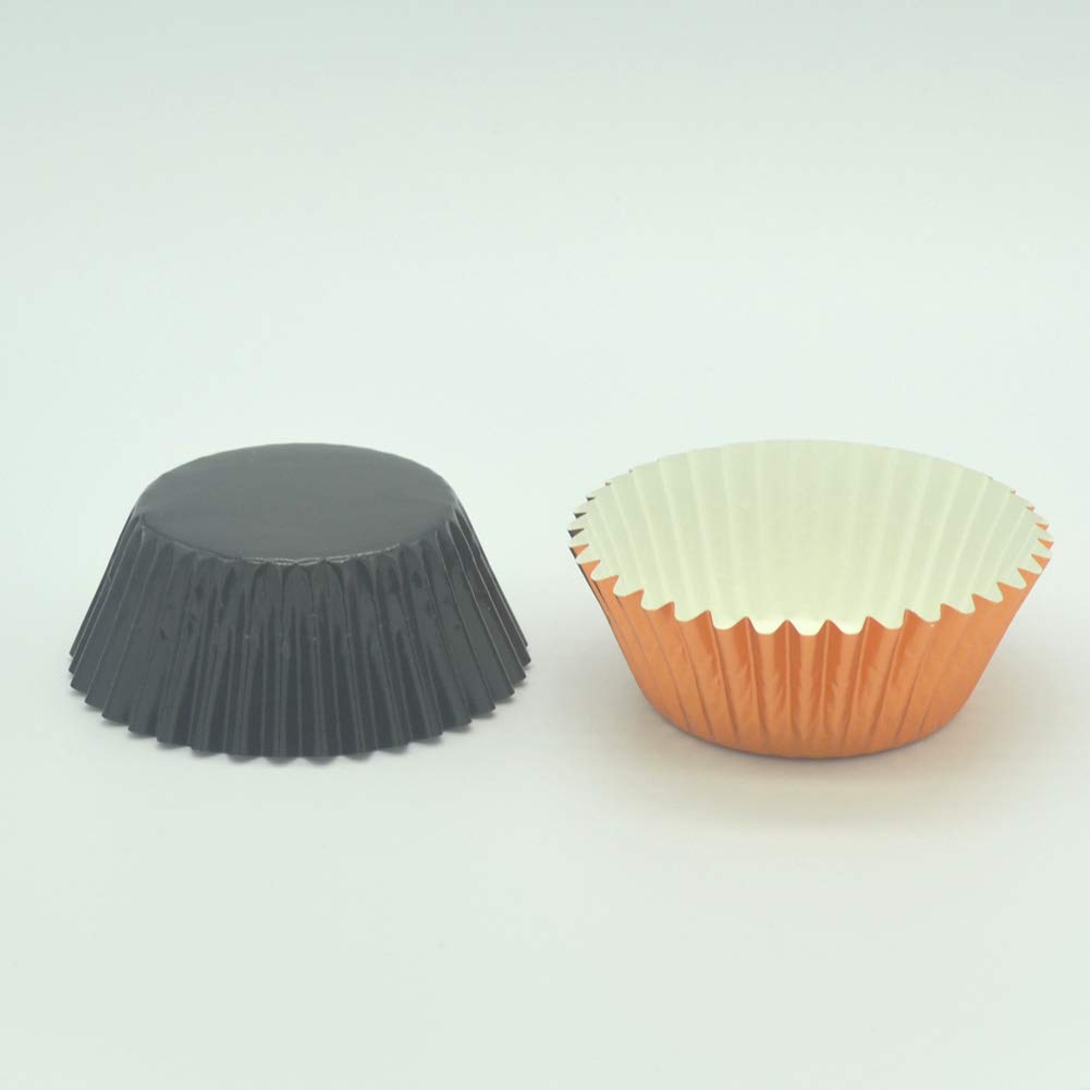 Huaswan Black Orange Foil Cupcake Liners Standard Baking Cups for Halloween Party and More, 120-Count
