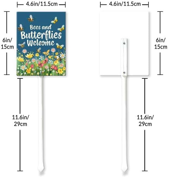 Uptell Bees Butterflies Welcome Here Yard Signs with Stakes Aluminum Sign for House/Front Door and Business Outdoor Decoration 7x8.8 Inch