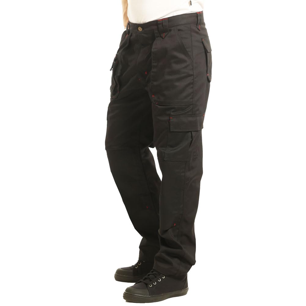 Lee Cooper LCPNT206 Workwear Mens Multi Pocket Easy Care Heavy Duty Knee Pad Pockets Safety Work Cargo Trousers Pants, Black, 36W/33L