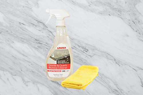 UNIKA Granite and Quartz Worktop Cleaner Spray 500ml – Daily Non-Abrasive Surface Cleaner for Kitchen, Marble, Natural Stone – Biodegradable & High Gloss Finish