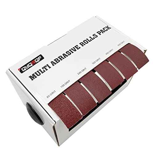 Emery Cloth Roll, 6 Grits Abrasive Sandpaper Rolls Assorted Sand Paper with Dispenser for Woodworking Automotive Metal Polishing, 80 150 240 320 400 600 Grits Per Roll 8 Meters