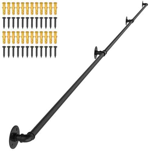 OUSHENG Stair Railing Indoor Hand Rails for Outdoor Steps, Industrial Pipe Handrail Metal Iron Handle Support for Wall Mount Staircase Porch, Vintage Farmhouse Style, 12ft