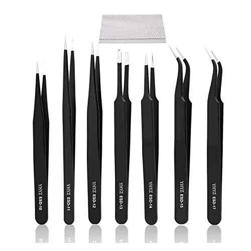 YHYZ 7pcs Precision Tweezers Set, Premium Anti-Static Stainless Steel ESD Tweezers Set Kit for Electronics, Sodlering£¬Jewelry, Craft, Laboratory Work, DIY(7PCS, Version)