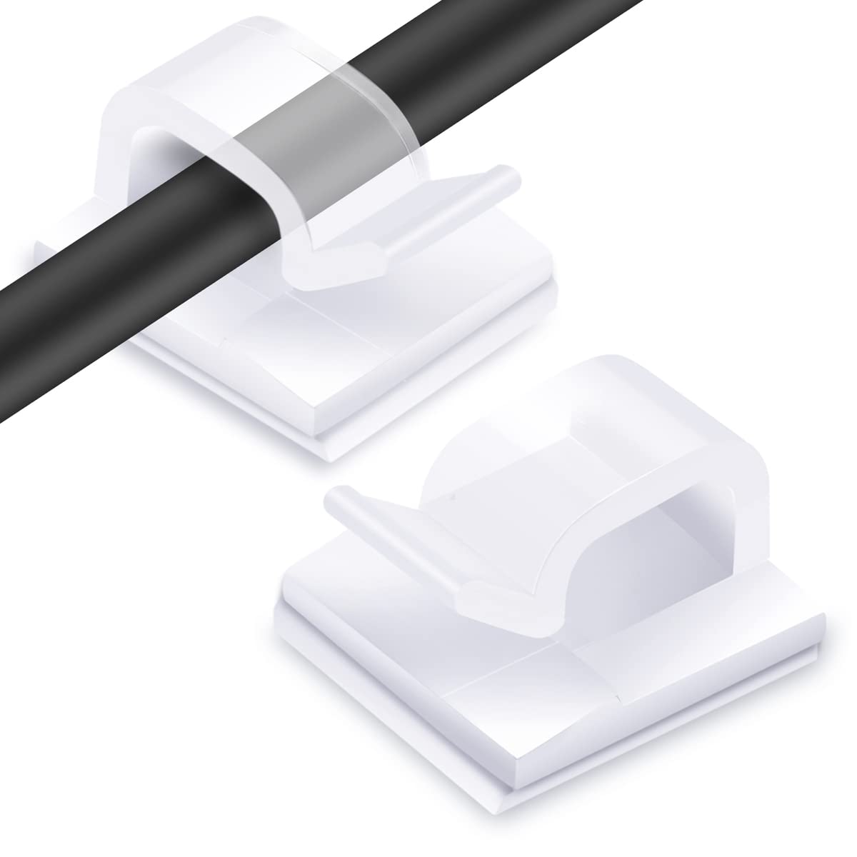 60PCS Cable Clips, KGROTE Outdoor Wire Clips Adhesive Cable Hooks Cord Organizer Holder Christmas Light Clips for Desk, Wall Cable Management, String Lights, Fairy Lights, Decorations Hanging - Clear