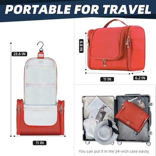 Buruis Large Capacity Toiletry Bag for Women and Men, Hanging Toiletry Organizer Cosmetics Makeup Bag, Water-resistant Dopp Kit Shaving Bags for Full Sized Toiletries, Travel Essentials (Orange)