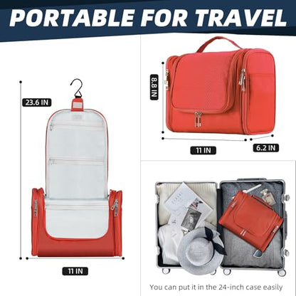 Buruis Large Capacity Toiletry Bag for Women and Men, Hanging Toiletry Organizer Cosmetics Makeup Bag, Water-resistant Dopp Kit Shaving Bags for Full Sized Toiletries, Travel Essentials (Orange)