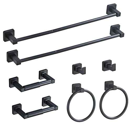 Matte Black Bathroom Hardware Set 8 Pieces,Towel Bar Set Stainless Steel Wall Mounted, Includes 23.6In Hand Towel Bar, Towel Ring, Robe Towel Hooks,Toilet Paper Holder, Bathroom Towel Rack Set