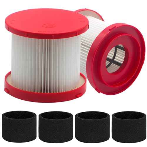 2 Pack 49-90-1900 HEPA Vacuum Filters and 4 Pack 49-90-2015 Sponge Filters Compatible with Milwaukee Wet Dry Cordless M18 2 Gallon 0880-20 & FUEL Packout 0970-20, M12 FUEL 1.6 Gallon 0960-20