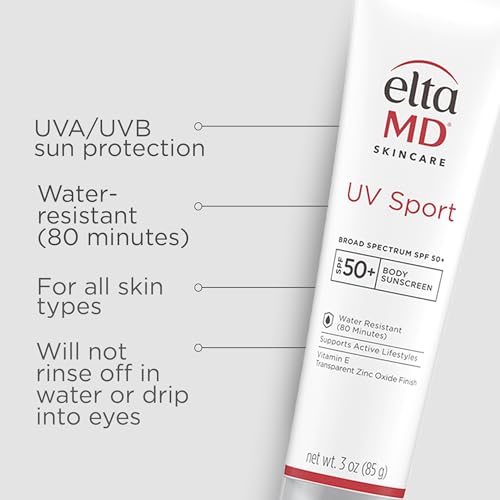 EltaMD UV Sport Sunscreen Lotion SPF 50 - Face and Body Sunscreen SPF 50, Water & Sweat Resistant, Zinc Oxide Formula for Active Lifestyles, 3 oz