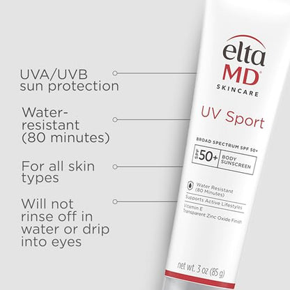 EltaMD UV Sport Sunscreen Lotion SPF 50 - Face and Body Sunscreen SPF 50, Water & Sweat Resistant, Zinc Oxide Formula for Active Lifestyles, 3 oz