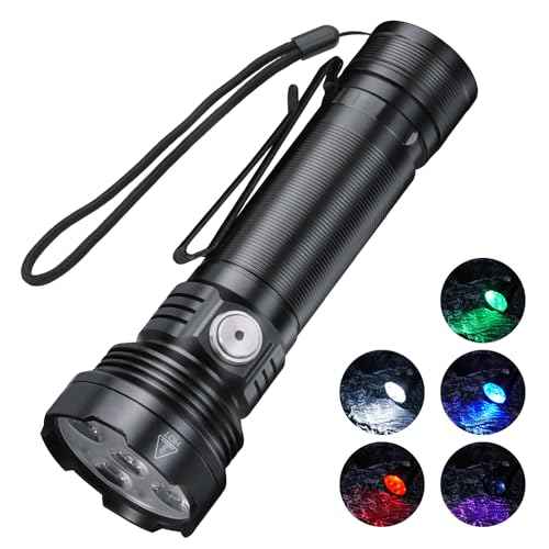 BORUIT ET28 Tactical Colored Flashlight Super Bright with Red White Green Blue UV Light - Hunting Blood Tracking Multicolor Night Vision Flashlights USB C Rechargeable Led Clip Flash Light