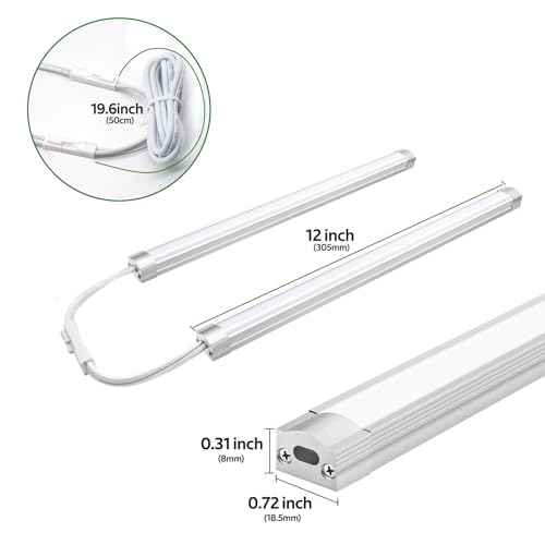 AIBOO Under Cabinet Lighting, Dimmable 12 inch Under Counter Lights, 120V Plug in & Hardwired, Linkable LED Closet Lights for Kitchen, Shelf, Workbench, Desk,Cupboard,Garage (6 PCS), Warm White 3000K