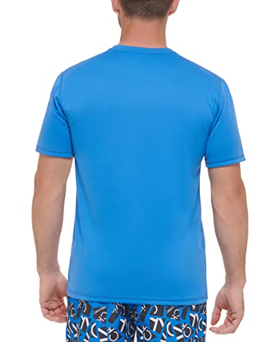 Calvin Klein Men's Standard Light Weight Quick Dry Short Sleeve 40+ UPF Protection Active Top, Blue Logo, Medium
