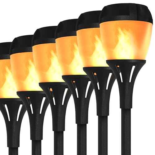 Solar Path Lights Outdoor Waterproof - Realistic Flickering LED Flame, IP65 Pathway Lights Solar Powered Warm Light for Garden and Walkways, Ground Stake Included for Easy Setup (6 Pack)