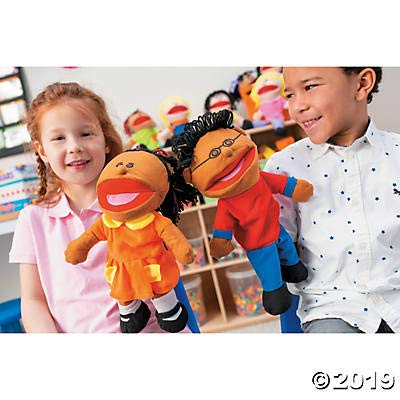Fun Express 14" Happy Kids Stuffed Hand Puppets with Movable Mouths - 8 Puppets - Multicultural - Great for School and Home
